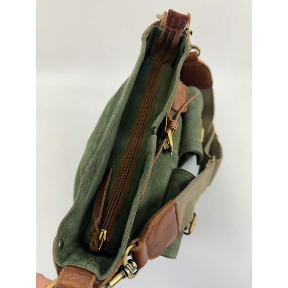 Mo And Co Bags Green Suede Crossbody Leather Messenger Purse Flap Pocket Quality - Picture 5 of 15
